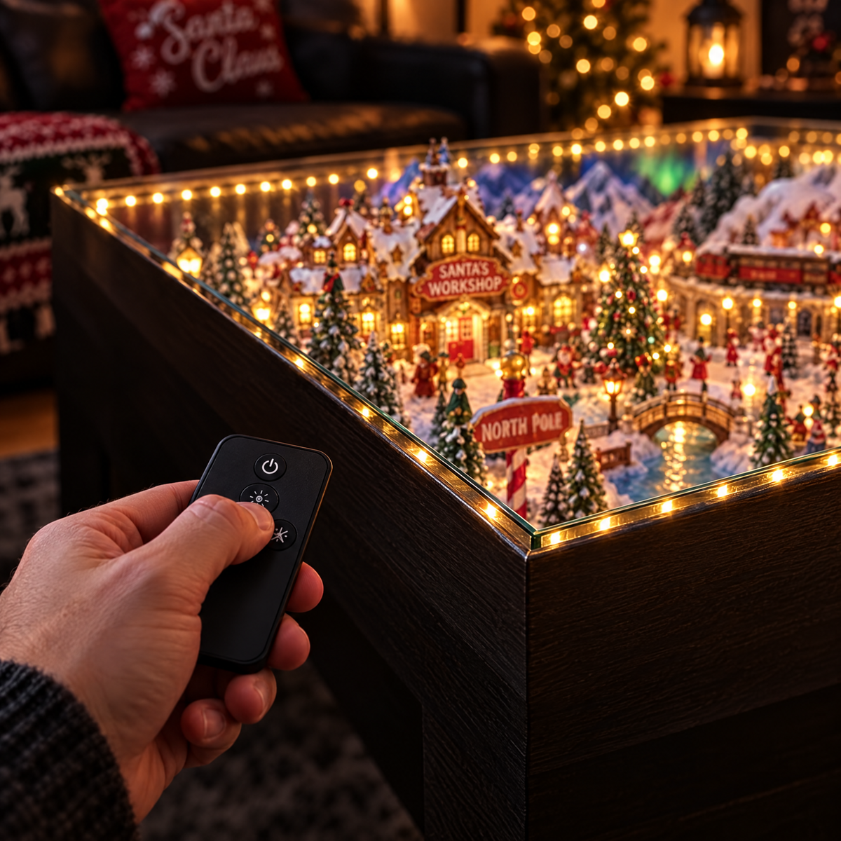 Turning on The North Pole Express lights with the remote